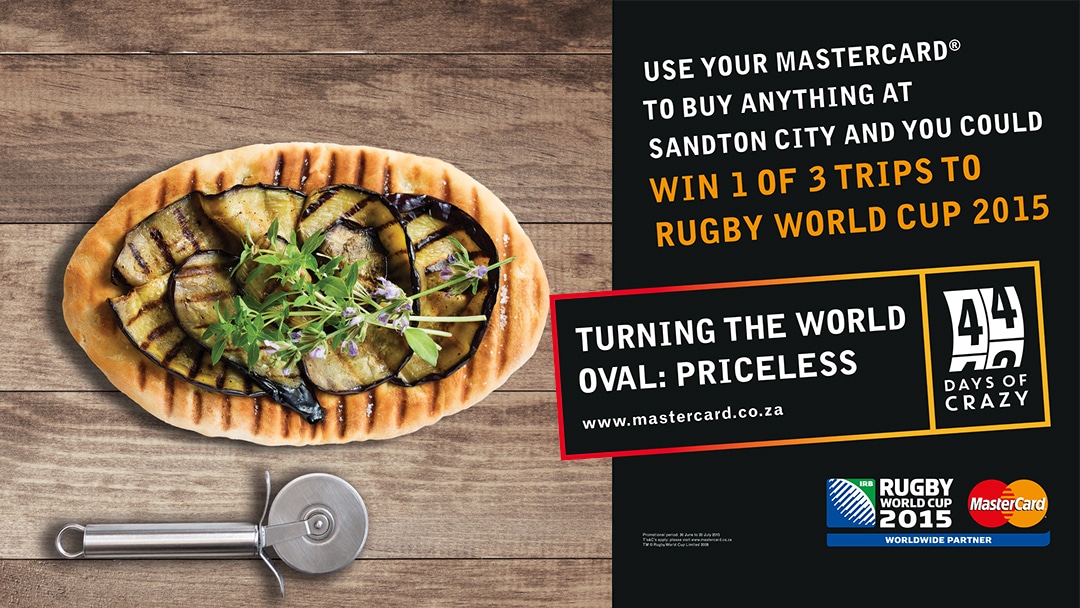 Mastercard Rugby World Cup 2015: artwork design showing oval pizza