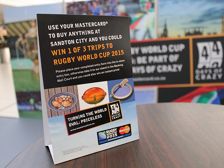 Mastercard Rugby World Cup 2015: tent card design at mall stand