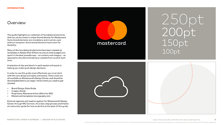 Mastercard video guide's overview page showing logo, typography, icons and other graphic elements
