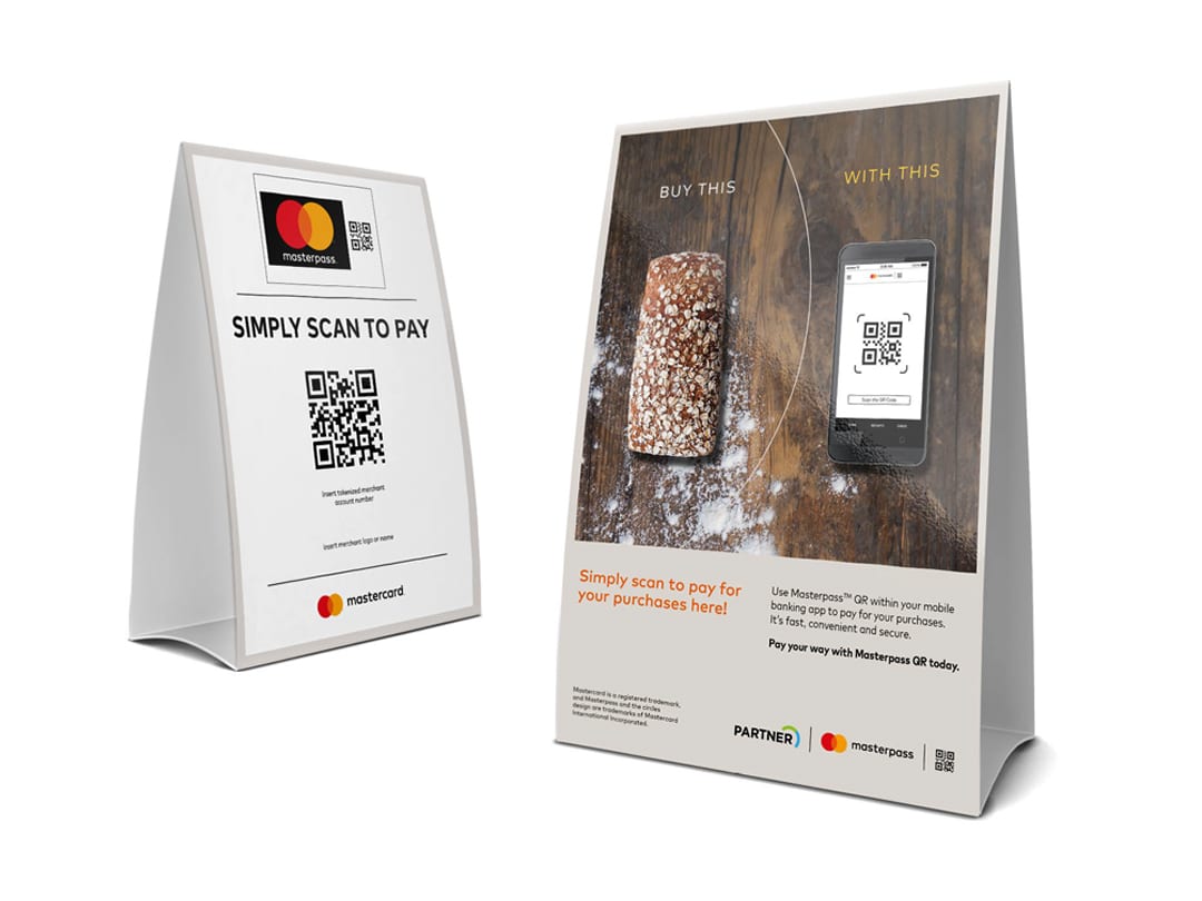 Masterpass QR tent card design, front and back