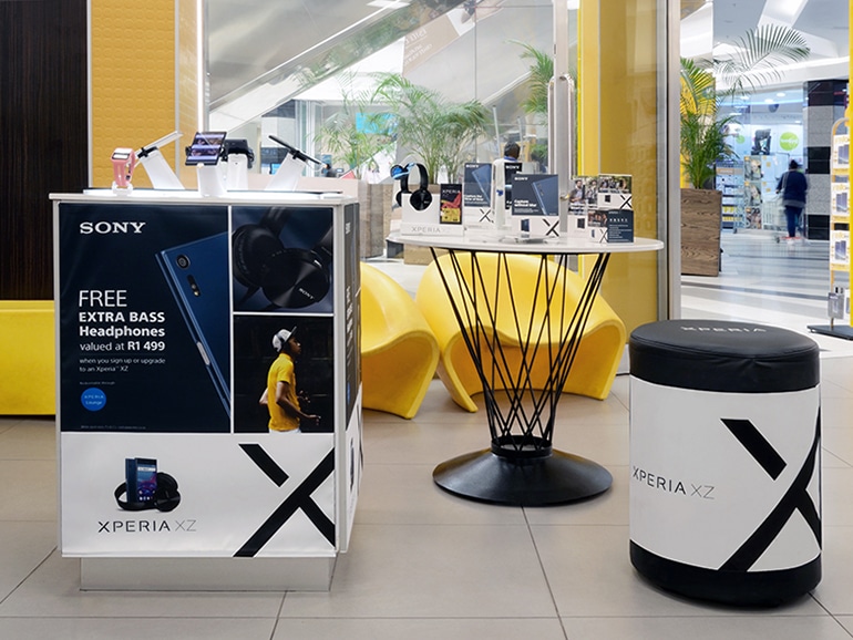 Interior of typical MTN store focusing on Sony Mobile branding