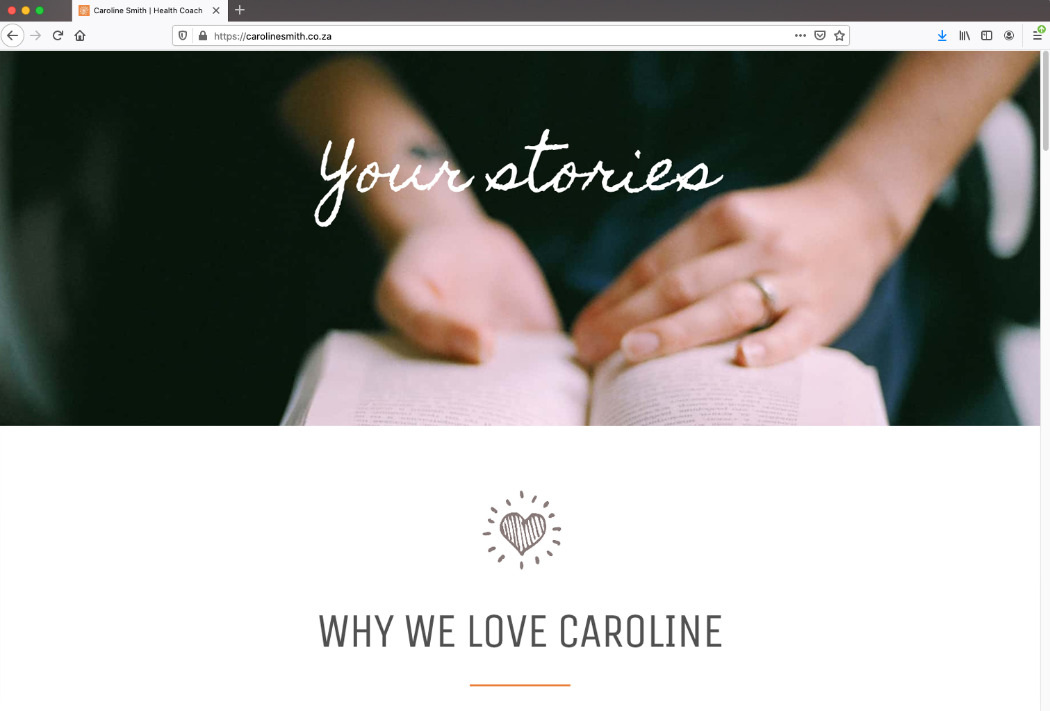 Caroline Smith Health Coach: typical website page