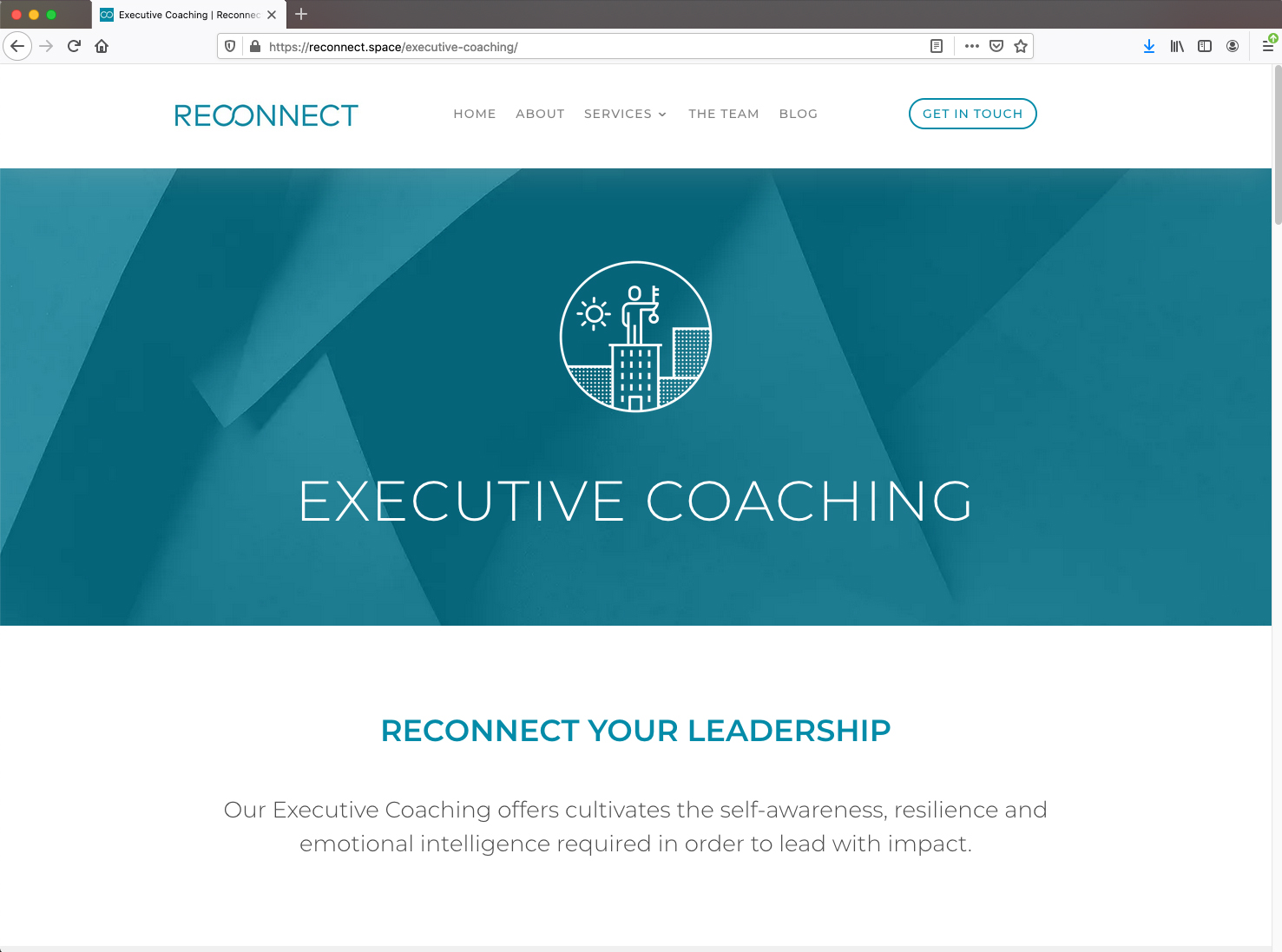 Reconnect Executive Coaching typical website page