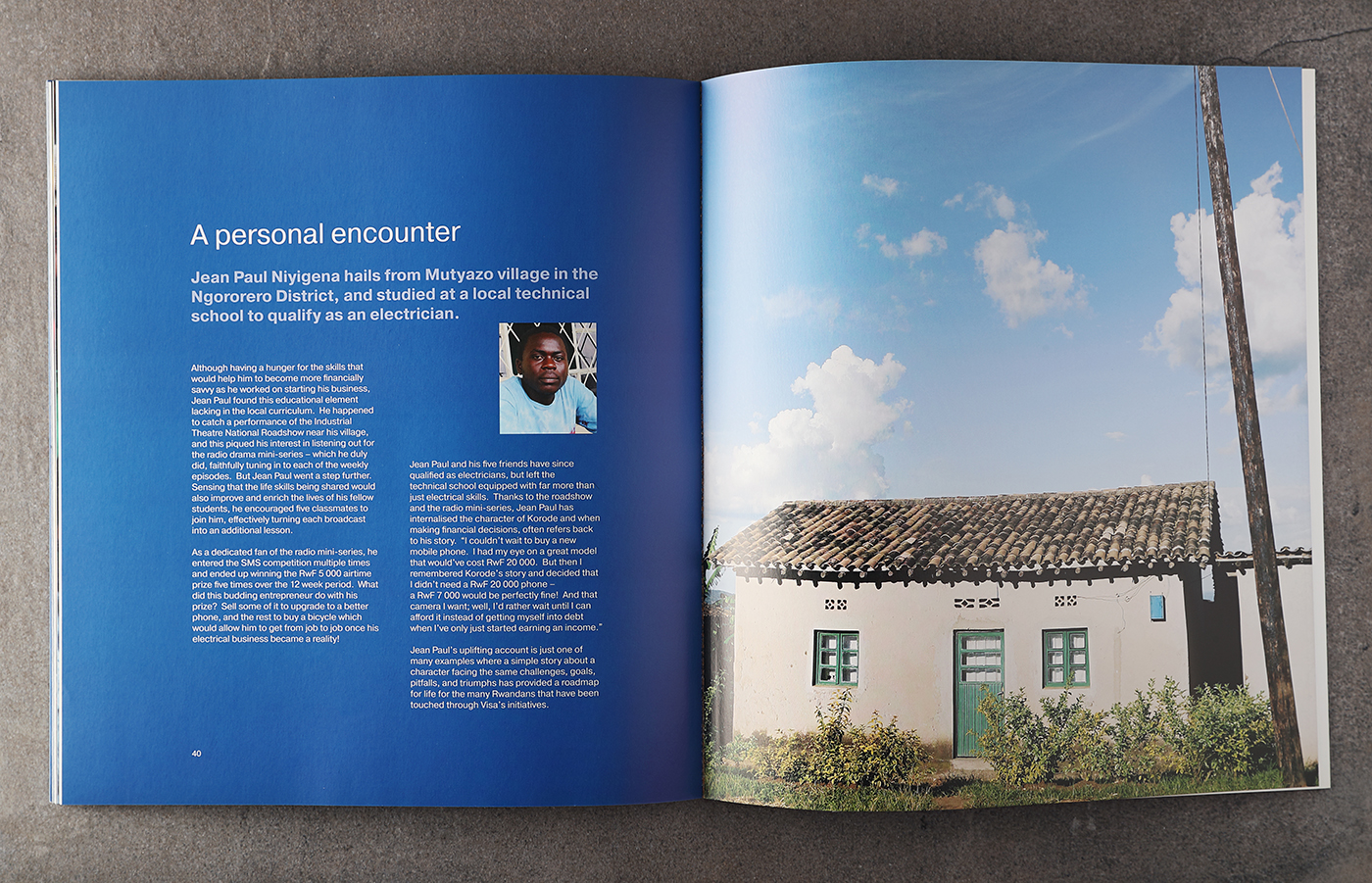 'Visa In Rwanda' brochure: typical spread highlighting customer testimonial
