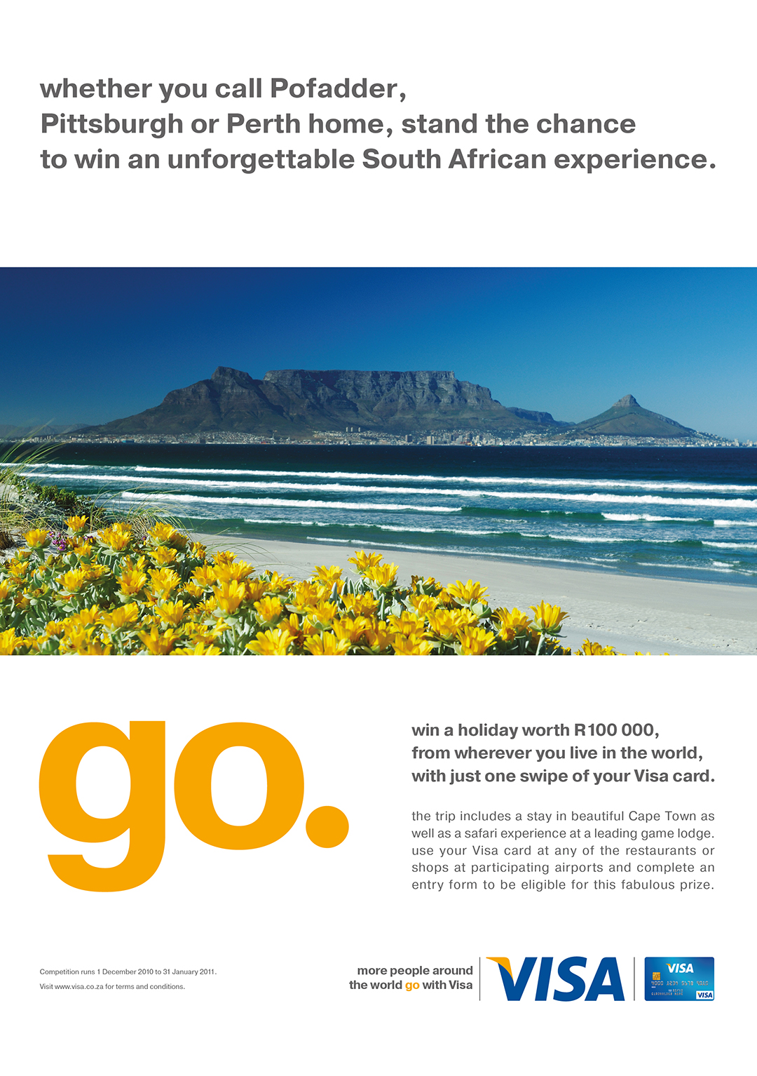 Visa competition: flyer to win a trip within South Africa, image of Table Mountain